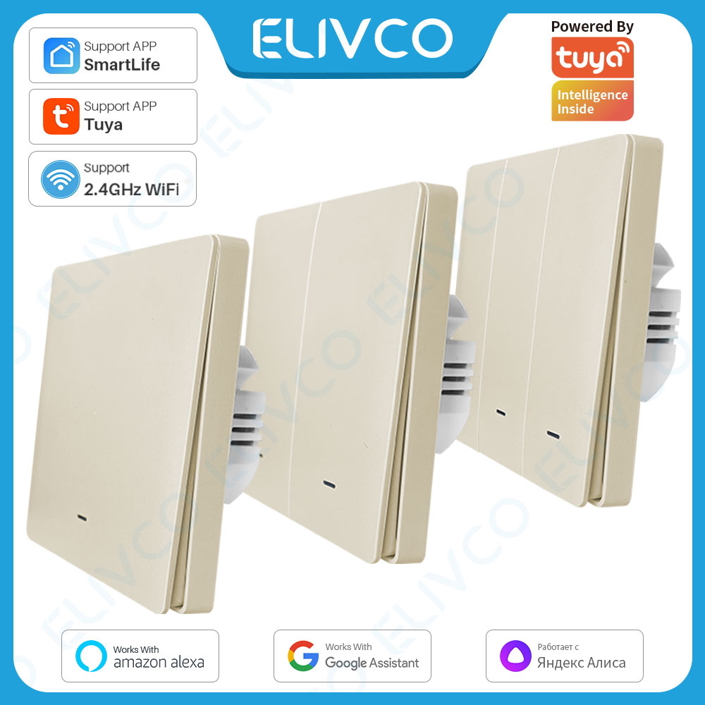 Tuya Wifi Smart Light Switch No Neutral Wire Required Wall Switch 1/2/3 Gang Support Home Alexa Voice Control lightify