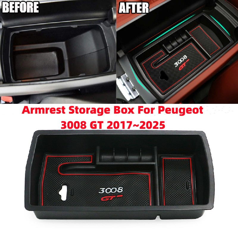 New Upgraded Black Material For Peugeot 3008 GT 2017 2018 2019 2020 2021 2022 2023 2024 2025 Car Armrest Storage Box Accessories