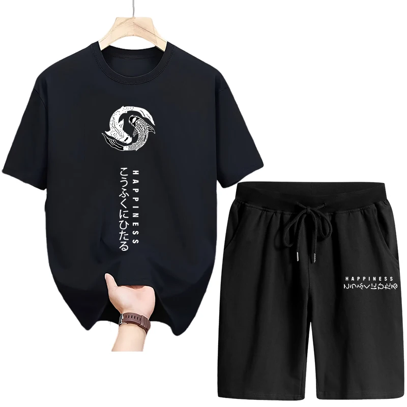 2026 Quality Summer Breathable Men Casual Suits Printed Short Sleeved T-shirts Sports Five-point Pants Fashion Men's Tracksuit