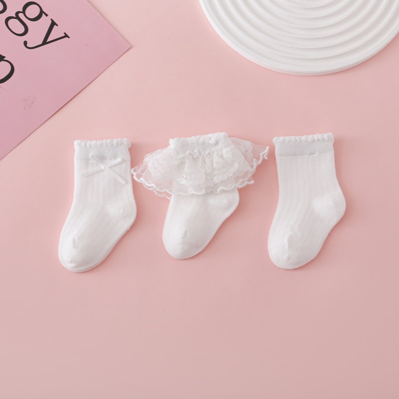 3 Pairs/Lot Summer Girls Socks Baby Kids Ruffle Sock Cute Children Frilly White Black Lace Cotton Socks For 1-10Years