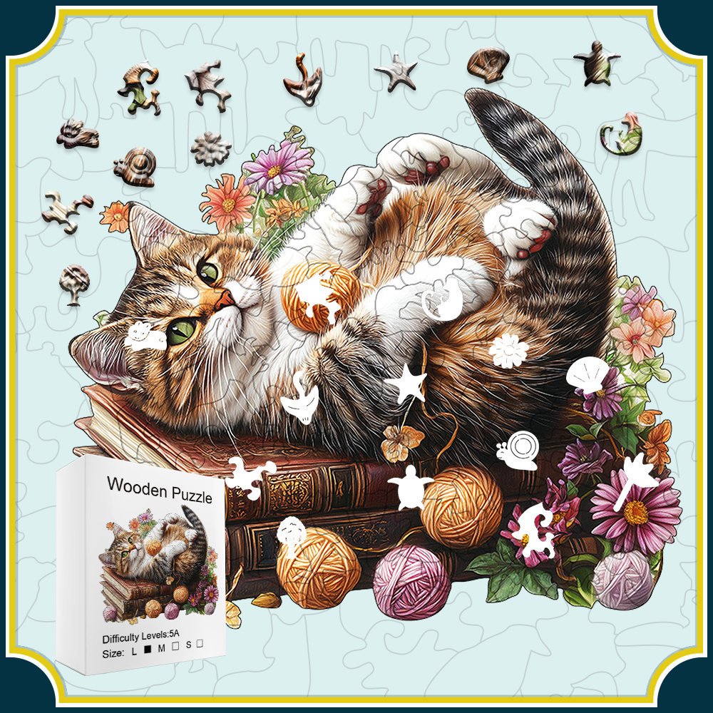 Festival Special: Moonlit Cat Wooden Jigsaw Puzzle - Modern Home Decor Art with 3D Irregular Shape, Challenging Brain Game