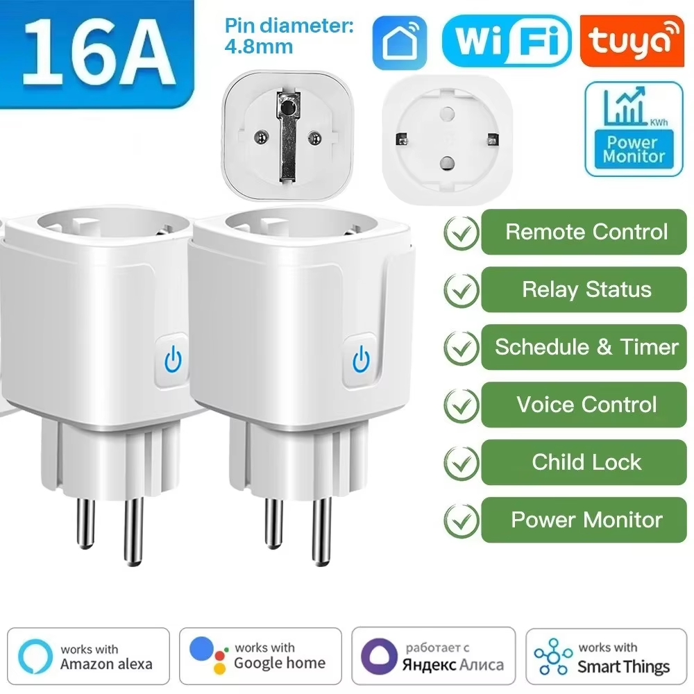 Smart WiFi or ZigBee 3.0 Socket EU Plug 16A/20A Outlet Power Monitor Voice Control work with Tuya Alexa Assistant