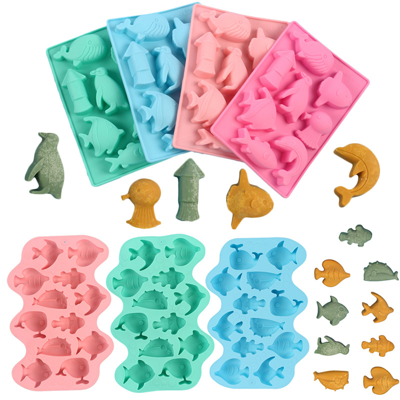 12 Hole Marine Fish Silicone Chocolate Mold Mix Animal Candy Biscuit Jelly Ice Cube Mould Cake Decor Soap Candle Baking Set