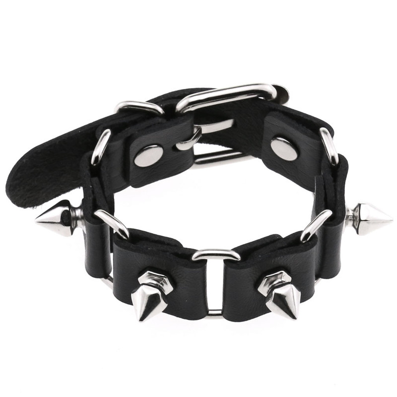 2025 New Red Black Pu Leather Spike Plastics Cuff Bracelet Wristband Rivets Stud Charm Wrap Bangle for Women Jewelry