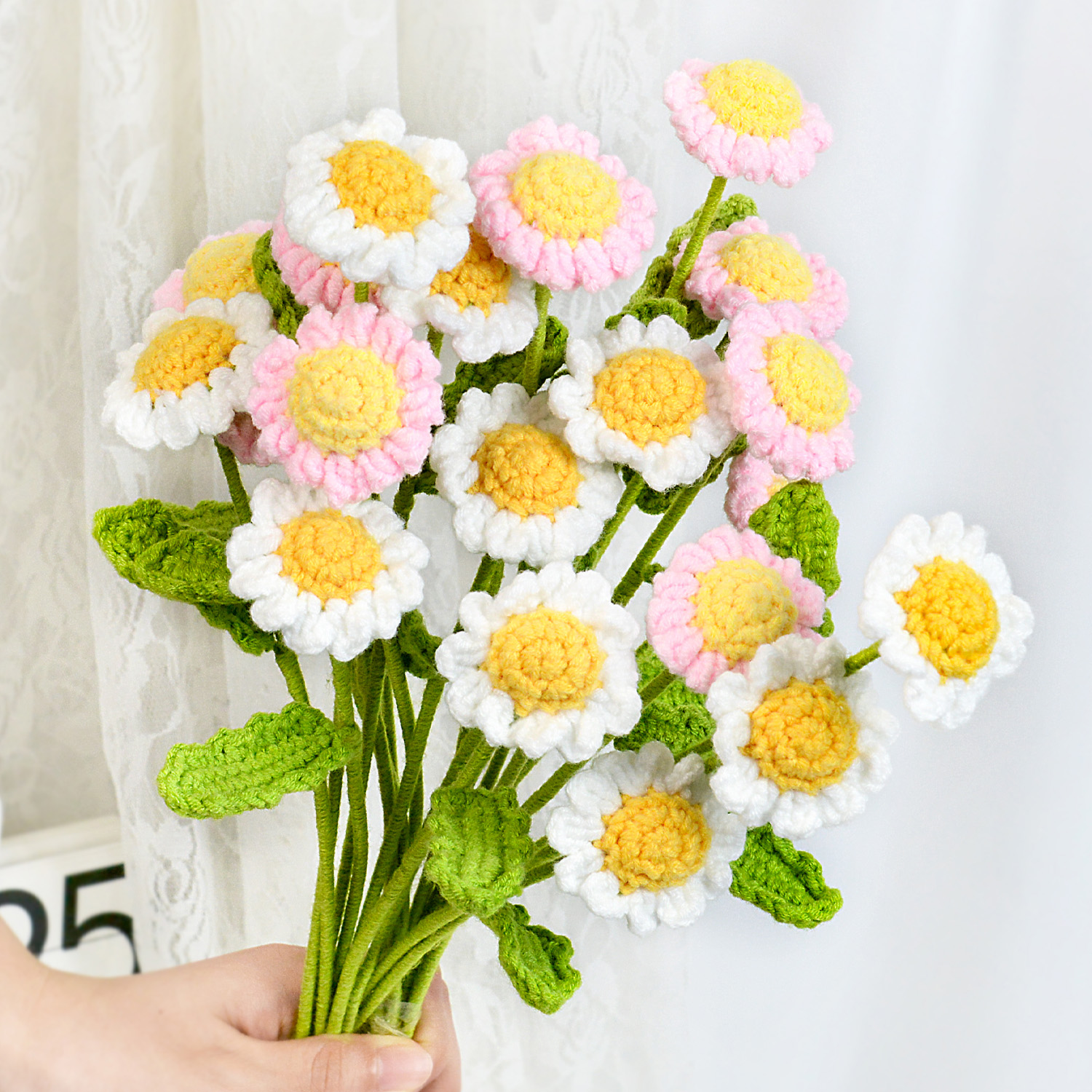 Handmade Crochet Fabric Daisy Flowers for Home & Office, Wedding & Engagement, Tabletop Display