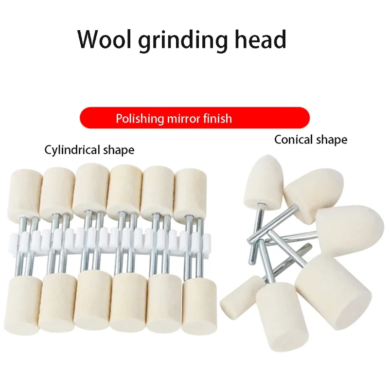 6PCS O.D 3-12mm Wool Felt Polishing Wheel Grinding Head Suitable for Drill Bit Rotation Tool 2.35mm Handle