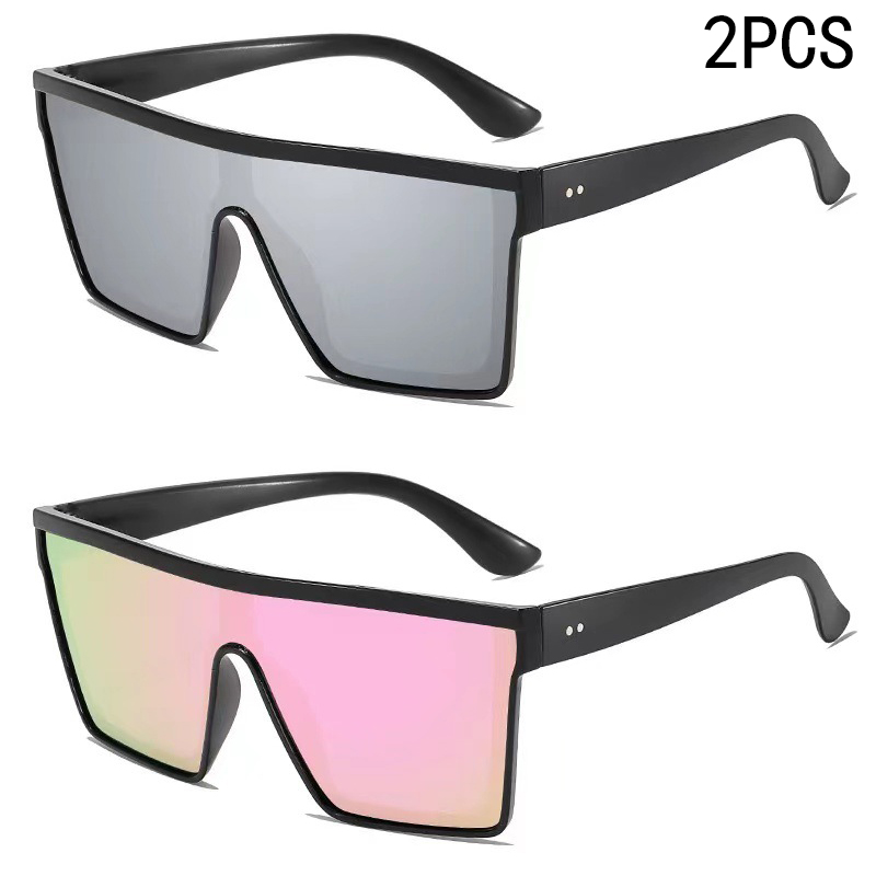 2PCS Box Fashion Trendy Sunglasses Cycling Driving Ins Sunscreen Sunshade Integrated Sunglasses 8821(1914)