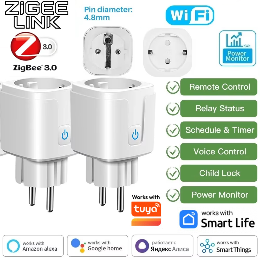Tuya Smart Zigbee 3.0 Power Plug 16A EU Outlet 3680W Meter Remote Control Work With Alexa And Tuya Hub