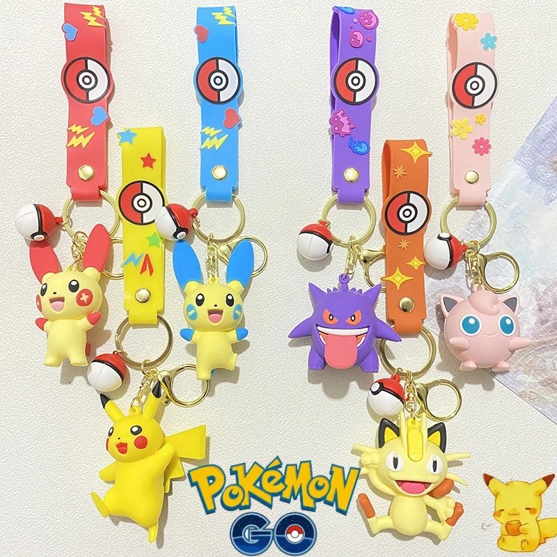 6styles Pokemon KeyChains Kawaii Anime Figure Key Chain Accessories Cute Pikachu Gengar Model Backpack Charms Kids Toys