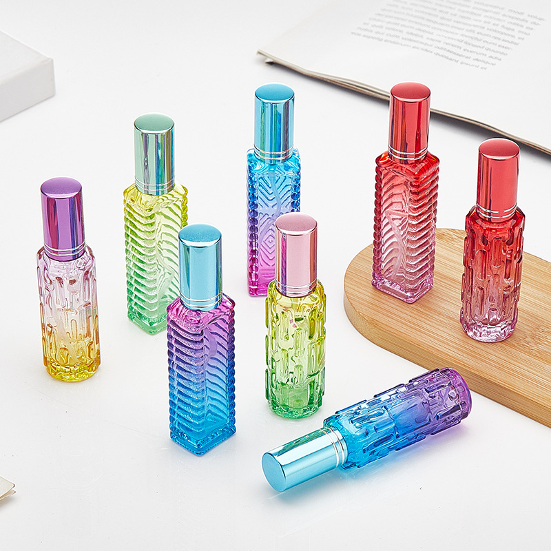 1Pcs 10ml Colorful Square Glass Perfume Bottle Thick Mini Fragrance Cosmetic Packaging Spray Bottles Refillable Glass Vials