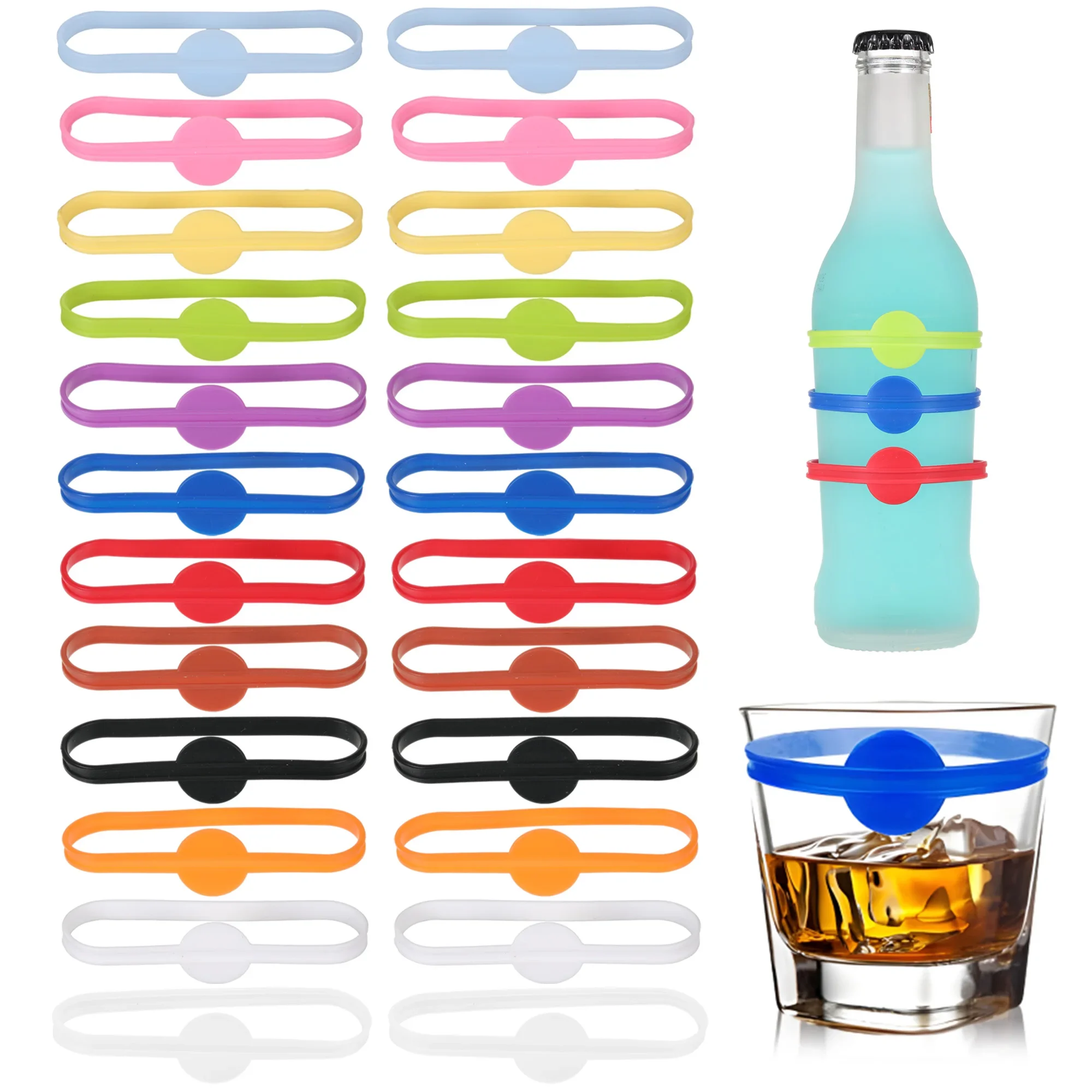 24pcs Labels Glasses Drinking Marker Set Food Grade Silicone Mark Silicone Glass Markers for Bar Parties Silicone Rings