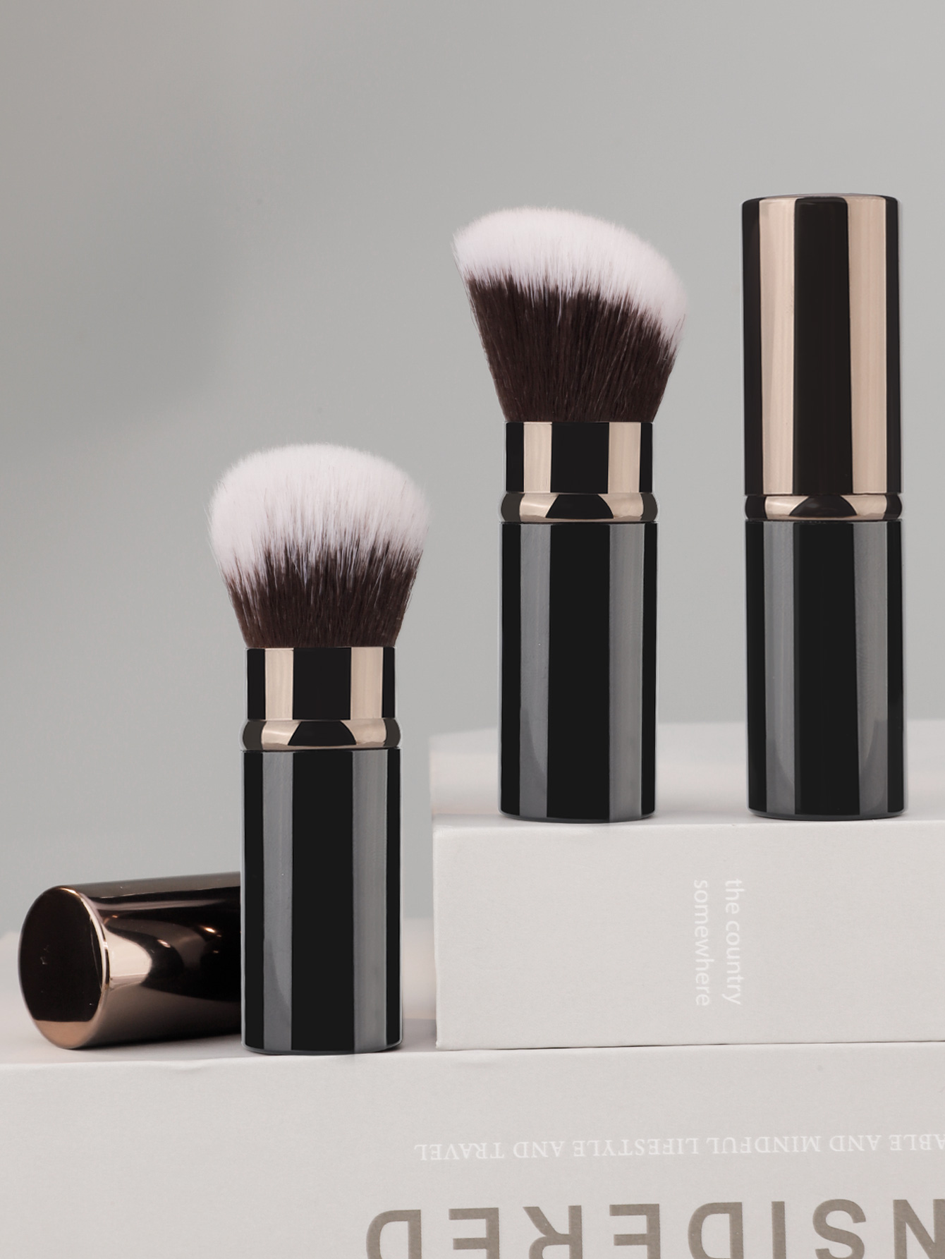 Portable Retractable Loose Powder Brush Contour Brush Mini Compact Travel Makeup Brush Multifunctional Dual Purpose Brush Set