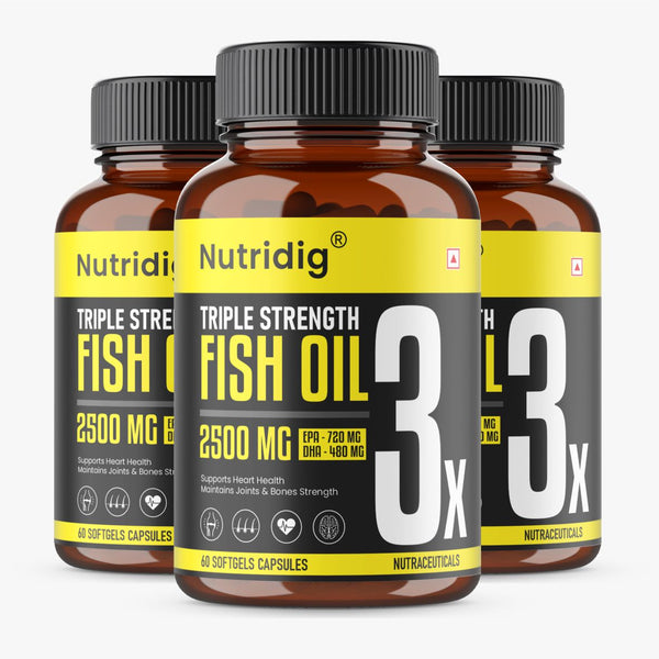 Triple Strength Omega-3 Fish Oil Softgels - 2500mg Serving | High Potency - 60 Softgels