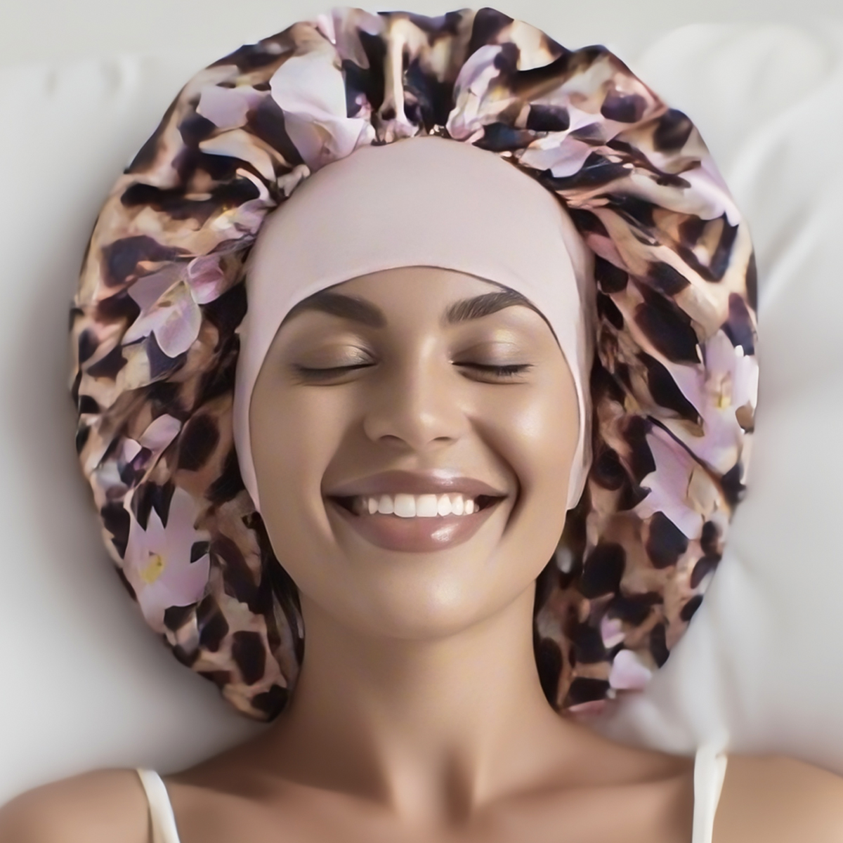 1pc Women's Satin Sleep Cap with Leopard Print and Lily Flowers, Elastic Wide Brim, Soft for Sleeping and Daily Use