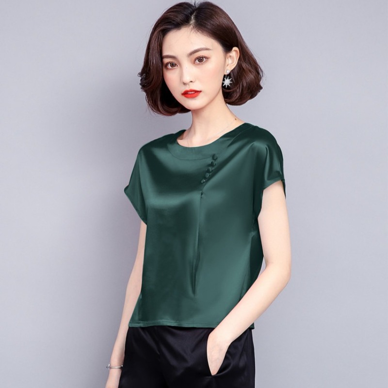 Women Workplace commuter fan new heavy solid color Copy silk shirt