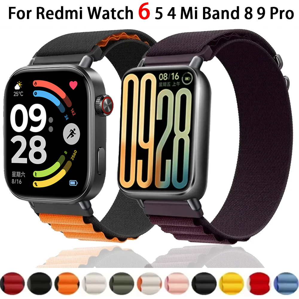 Nylon Braided Loop Band for Band 8 9 Pro Sports Breathable Bracelet Wristband Redmi Watch 6 5 4 Replaceable Correa Belt