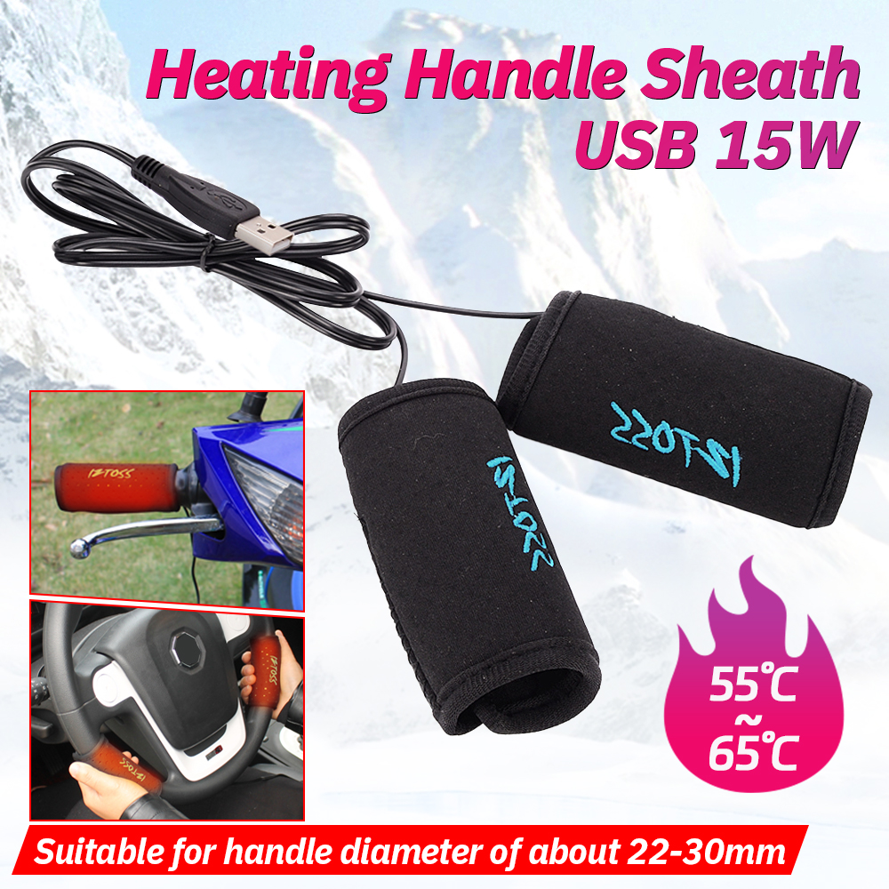 1 Pair Motorcycle Heated Grips USB Electric Bicycle Motorbike Handle Handlebar Warmer 7.5W Anti Slip Bicycle Removable Grips
