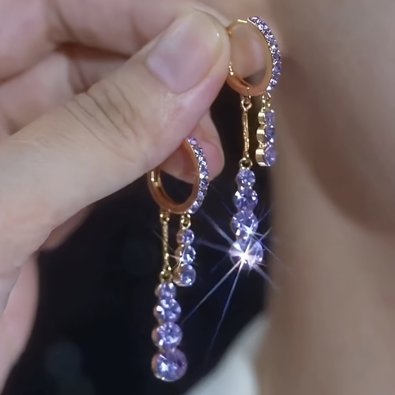 1pair Luxury Purple Zircon Water Drop Pendant Earrings For Women Exquisite Crystal Long Tassel Tear Drop Earrings Jewelry pen gpt