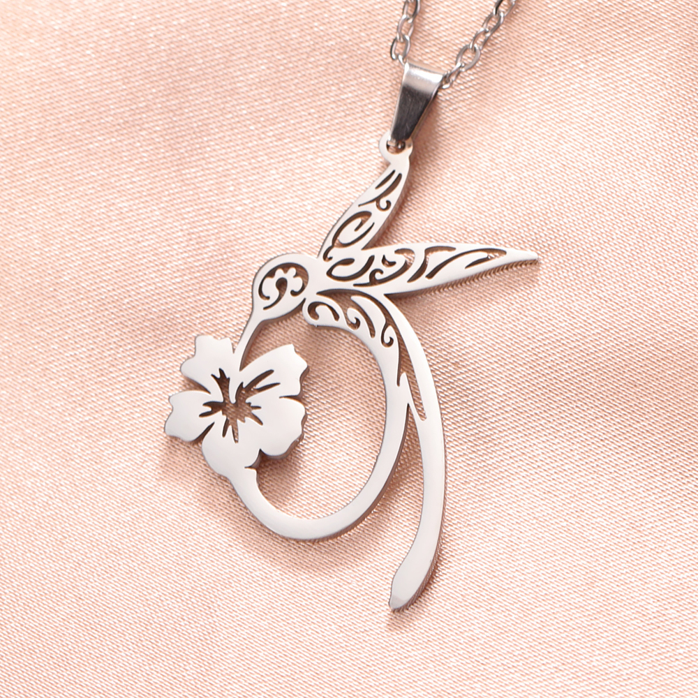 Cute Hummingbird Flower Charm Necklaces for Women Stainless Steel Fashion Animal Pendant Necklace Choker Chain Jewelry Gift pen gpt
