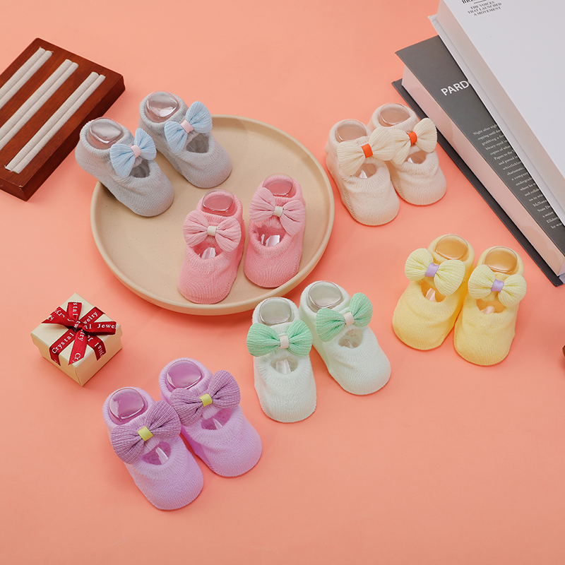 1 pair of colorful bow baby socks, summer thin baby anti slip floor socks, girls' princess socks, children's socks