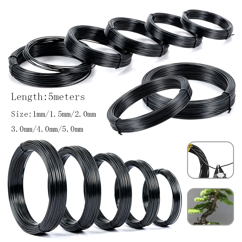 1PCS Garden Bonsai Shape Aluminum Wire (1mm/1.5mm/2mm/3mm/4mm/5mm) Black Six Sizes for Garden and Plant Shapes length 5 meters
