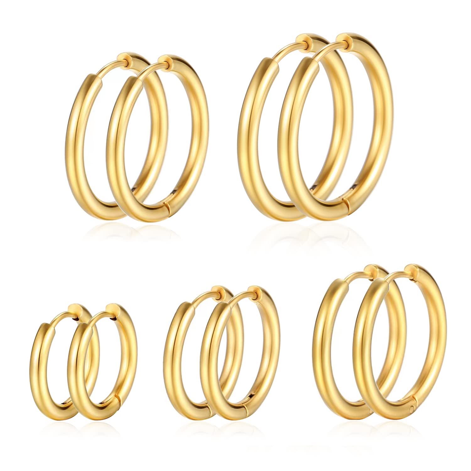 5 Pairs Huggie Hoop Earrings Set for Women Men Stainless Steel Lightweight Silver/Gold Earrings for Sensitive Ears,jewellery