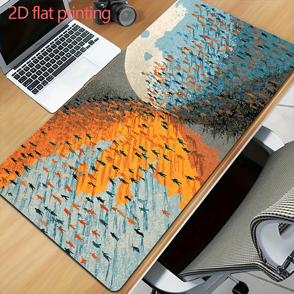 Abstract Koi Fish Moon Large Desk Pad, 2D Flat Printing Extended Mouse Pad, Non-Slip Office Mat