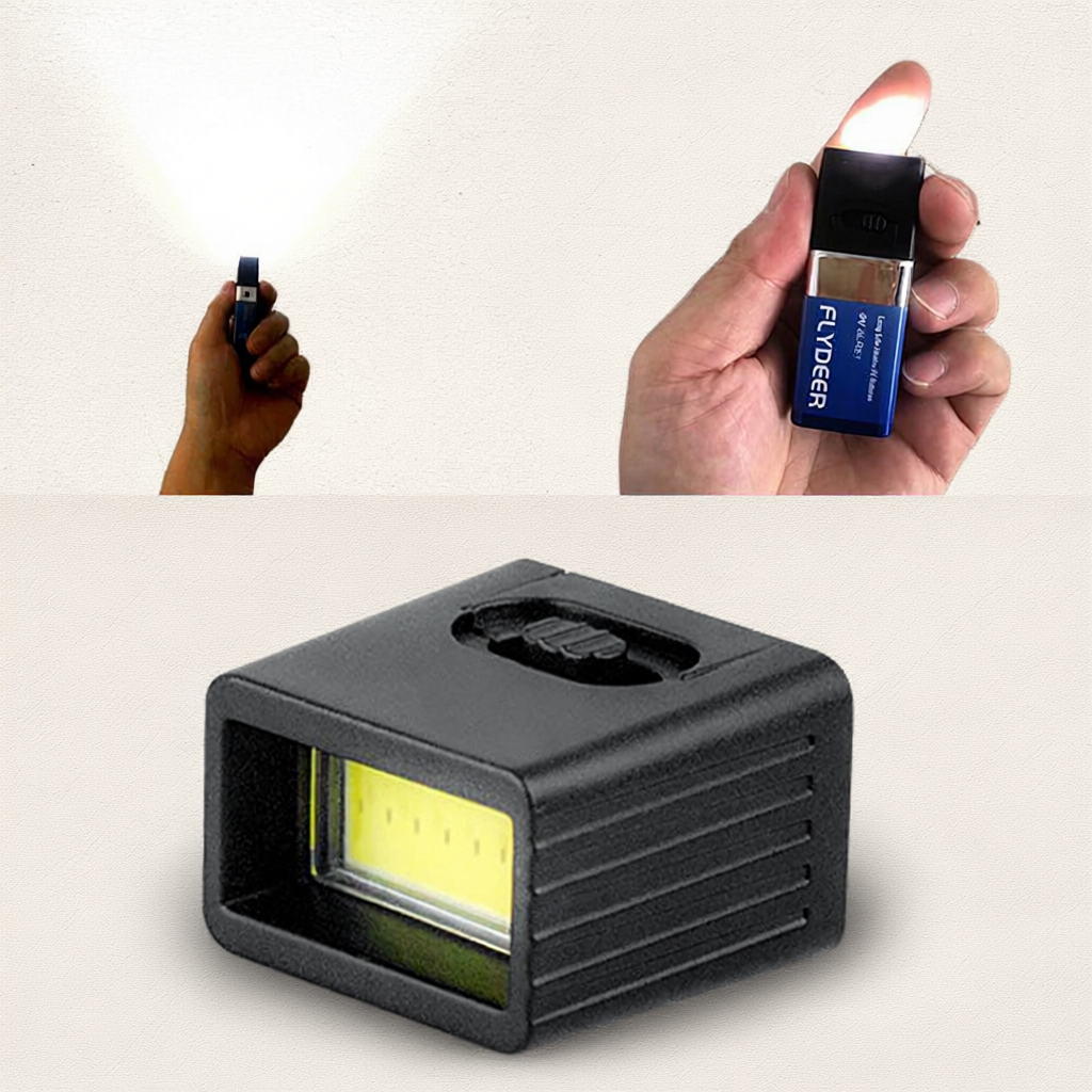 9V Battery Powered Flashlight Mini LED Key Light COB Outdoor Camping Lighting Work Light Emergency Lamps - Battery Not Included