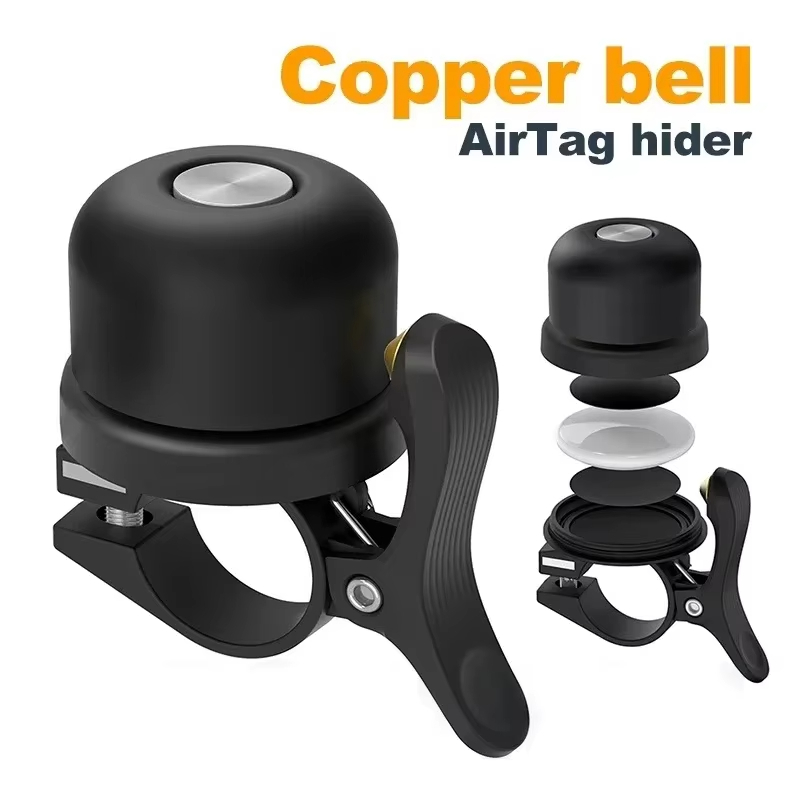 Classic Brass Bike Bell: Waterproof Case & Mount for AirTag/GPS Tracker - Air Tag Holder Under Bike Bell