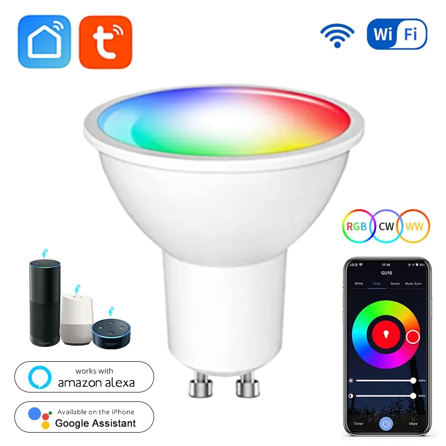 GU10 Tuya Wifi Smart Light Bulb Inteligent Alexa Lamp 5W 7W 9W RGBCW 2700K-6500K Smart Life Remote Control Work With Home lightify