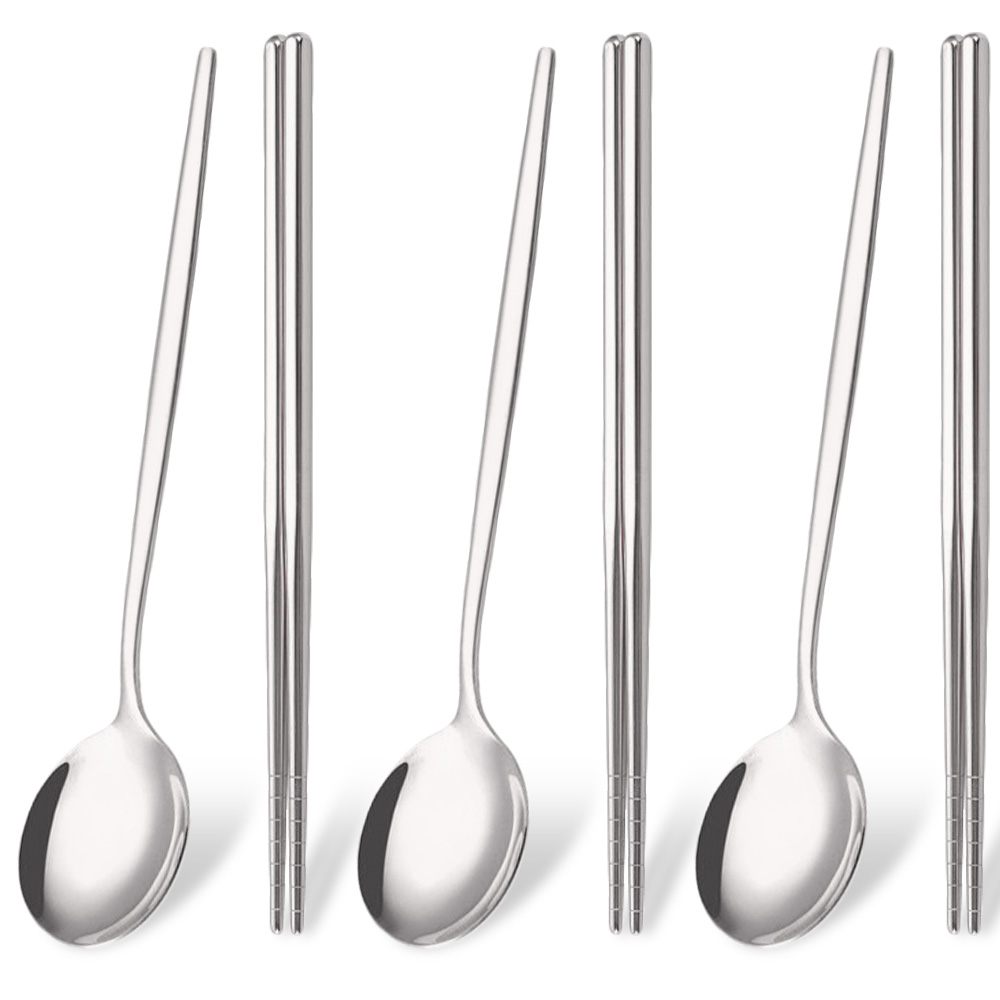 6Pcs Korean Dinnerware Set High Quality Stainless Steel Flatware Set Mirror Silver Dinner Spoon Chopsticks Tableware Cutlery Set