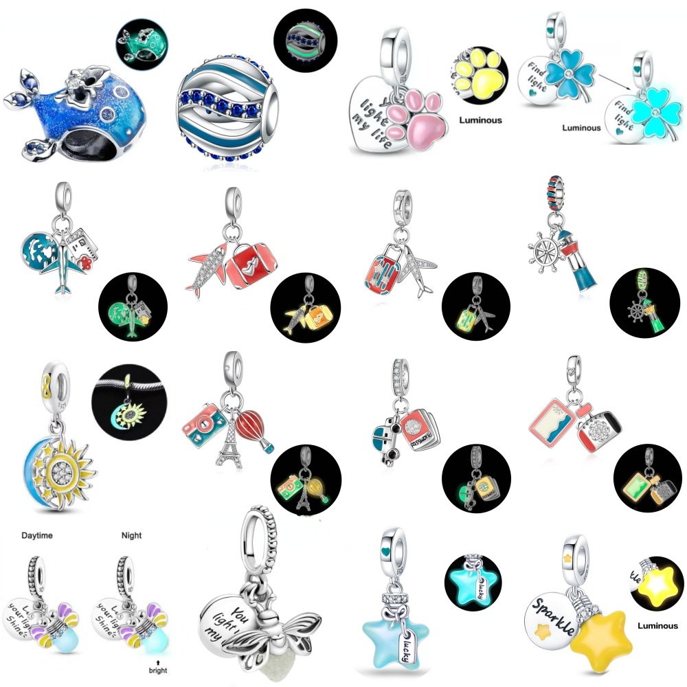 European New 925 Silver Luminous Firefly,Airplane,Car,Dog Paw,Star Pendant Beads, Suitable Original Bracelet DIY Jewelry Gifts pen gpt
