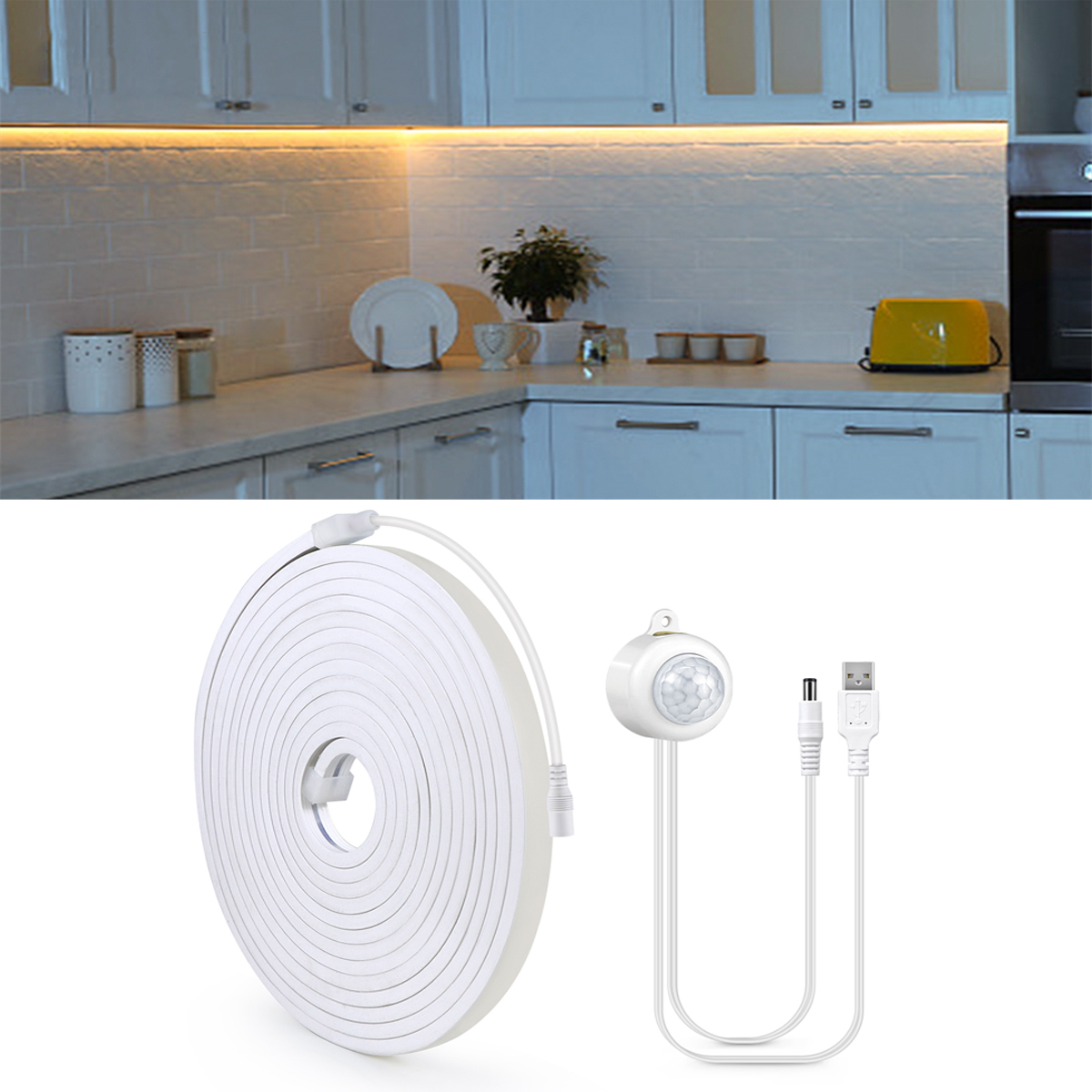 Motion Sensor COB LED Neon Strip Lights Pure Silica Gel DC5V USB Smart Human Body Induction Kitchen Bedroom Night Security Lamp