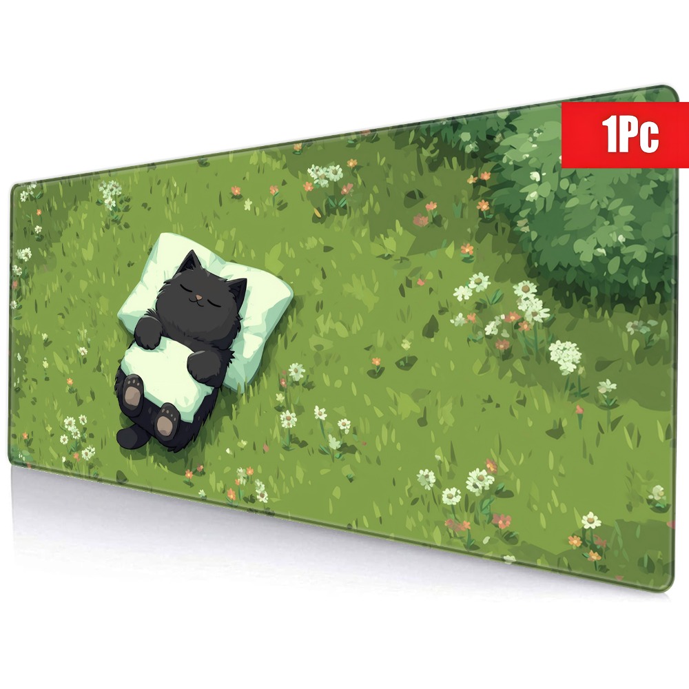 Cute Black Cat with Big Eyes Large Extended Gaming Mouse Pad Desk Mat dr. eyemo