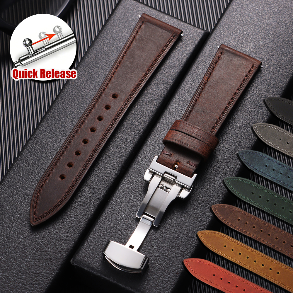 18/19/20/21/22/24mm Genuine Calfskin Leather Watchband for Men's Business Belt for Butterfly Buckle Brown Bracelets