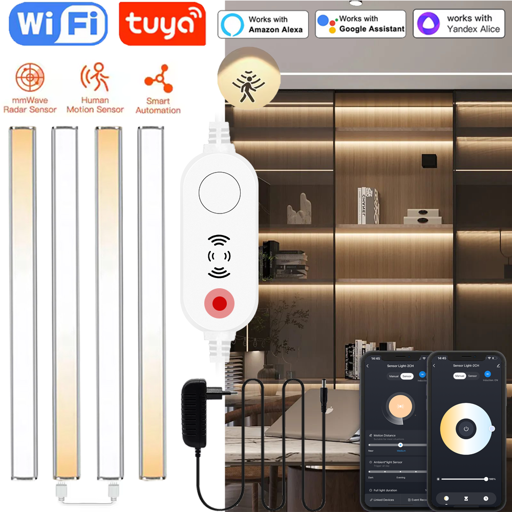 Tuya Wifi Motion Sensor LED Bar Light Human Infared Induction Night Light 2700K-6500K Dimmable for Kitchen Room Wardrobe Hallway