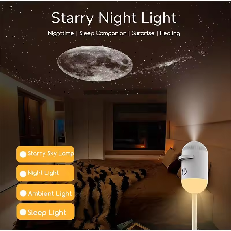 NEW 2-in-1 Mini Star Projector Night Light 360° Rotatable LED Romantic Ambient Lamp USB Powered for Car and Bedroom Decor