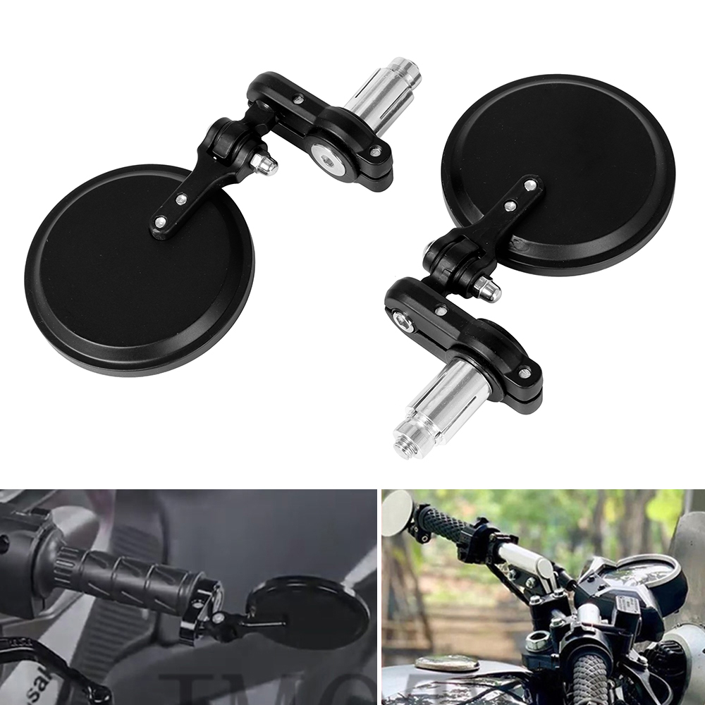 3" Round 7/8" Handlebar End Side Rearview Mirrors For Harley Honda Suzuki Yamaha