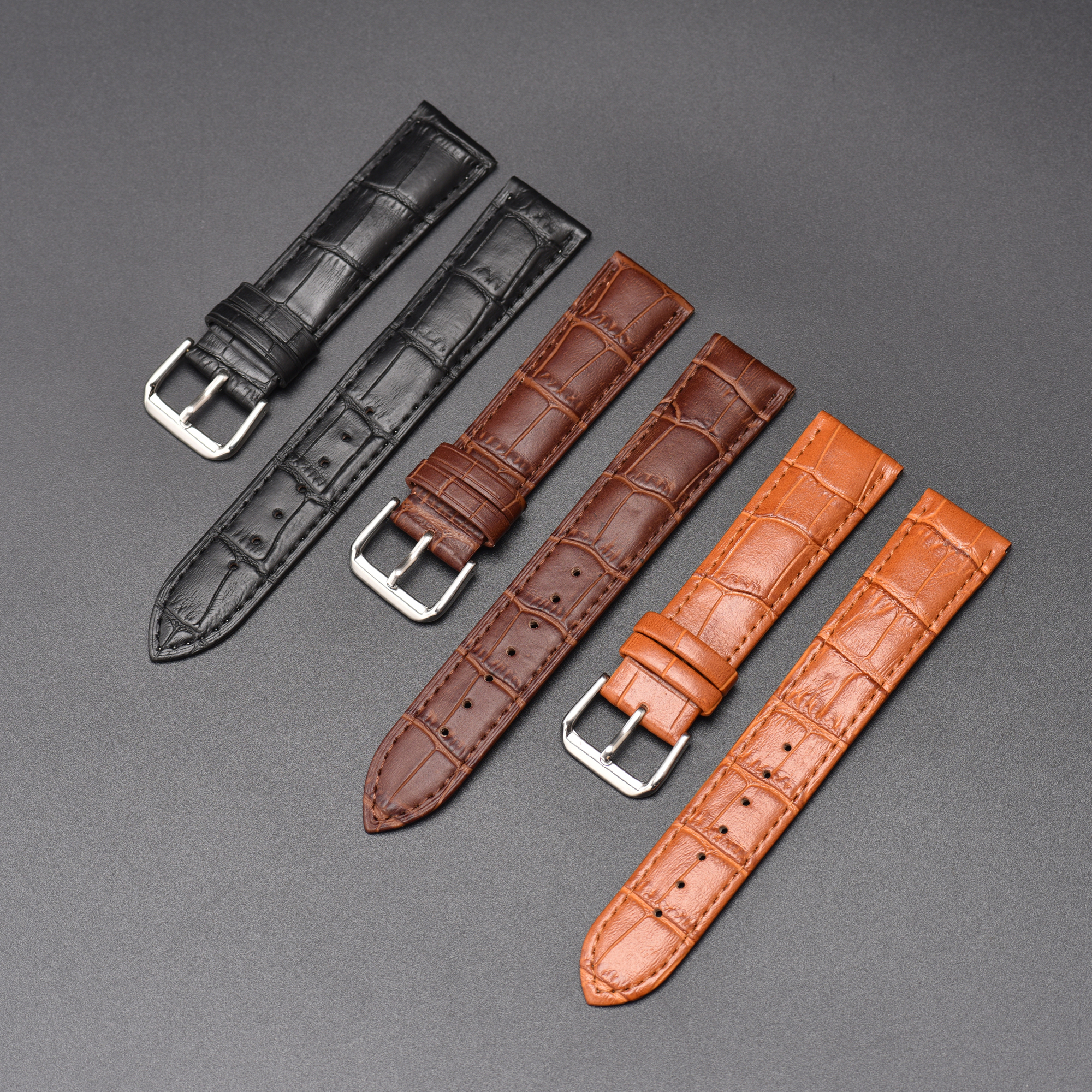 18mm/20mm/22mm/24mm Universal Genuine Leather Watch Strap, Crocodile Pattern Bamboo Joint Pin-Buckle Strap