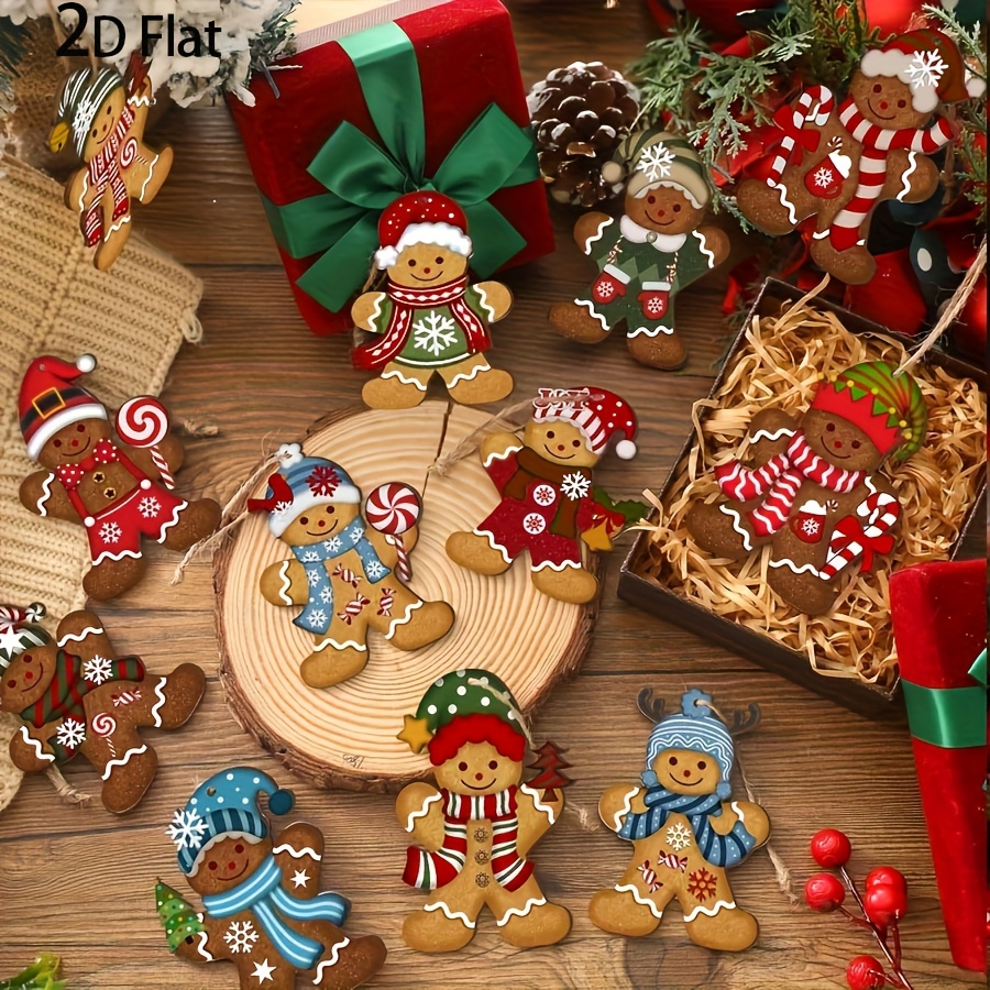 12pcs Gingerbread Man Christmas Wooden Pendants Santa faceless doll Xmas Tree Ornaments hanging For Home Decor Navidad New Year