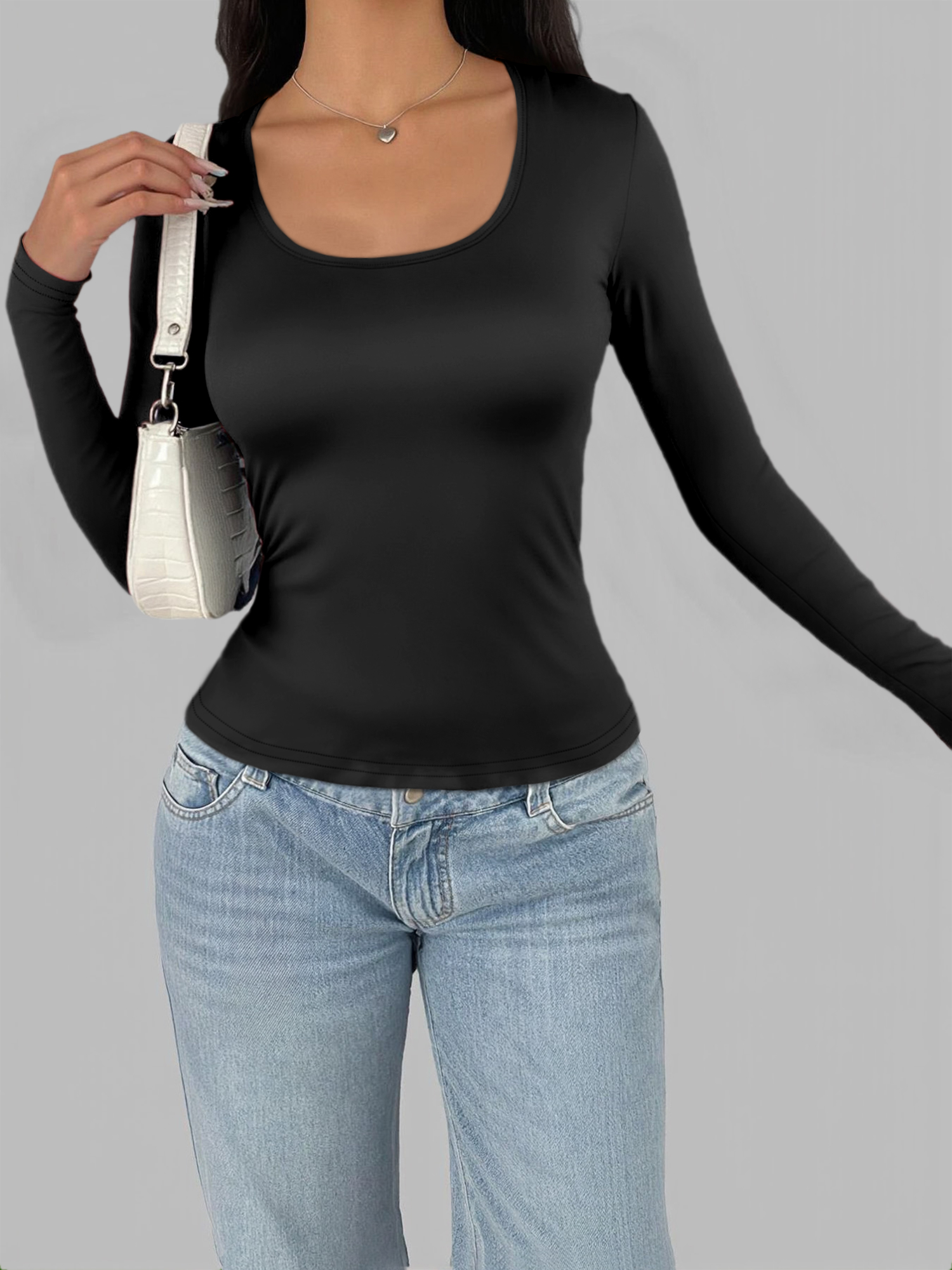 Trendy Y2K Baddie Long Sleeve Crop Top for Women Crew Neck Slim Fit Soft Stretchy Fabric Casual Daily Party Outfits Hot Sale
