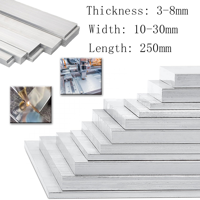 6061 Aluminum Flat Bar 3/4/5/6/8mm Thickness, Alloy Sheet Metal Strip Solides Rectangular Bar for DIY CNC Industrial
