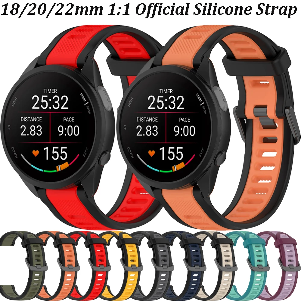 18/20/22mm 1:1 Official Silicone Strap For Garmin Forerunner 165 55 265 965 570 970 Band Active 5/6 Venu 4/3 Vivoactive 6 5 Belt