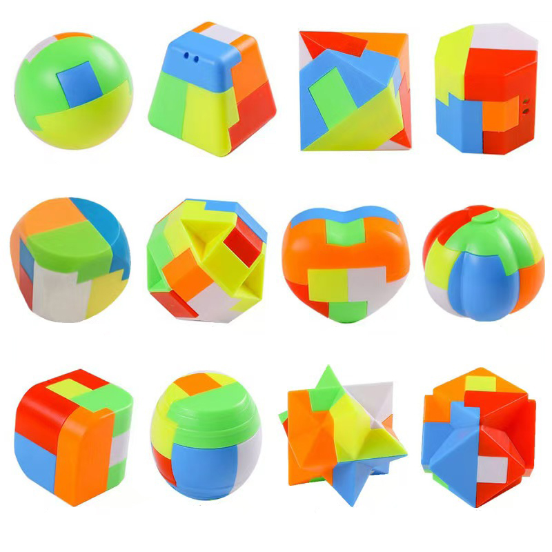12PCS Luban Lock Puzzle Plastic Educational Toys Brain Teasers For Kids Boys and Girls Interlocking Disentanglement Game