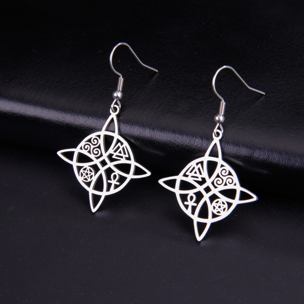 Skyrim Witch Knot Drop Earrings Stainless Steel Valknut Triskelion Ankh Cross Pentacle Earrings Amulet Jewelry Birthday Gift pen gpt