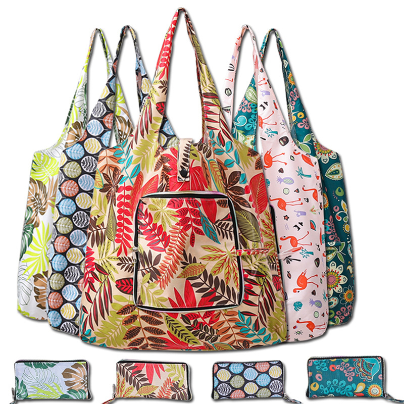 Shopping Bags Fashion Portable Various Prints And Large Capacity Convenient Nylon Easy To Fold Package Travel Essential