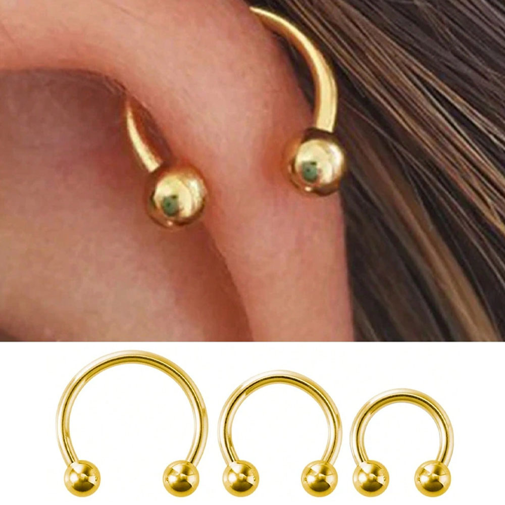 3Pcs Golden Stainless Steel Hoop Earrings Nose Septum Ring, 14k Gold Plated Hypoallergenic Helix Cartilage Piercing Jewelry