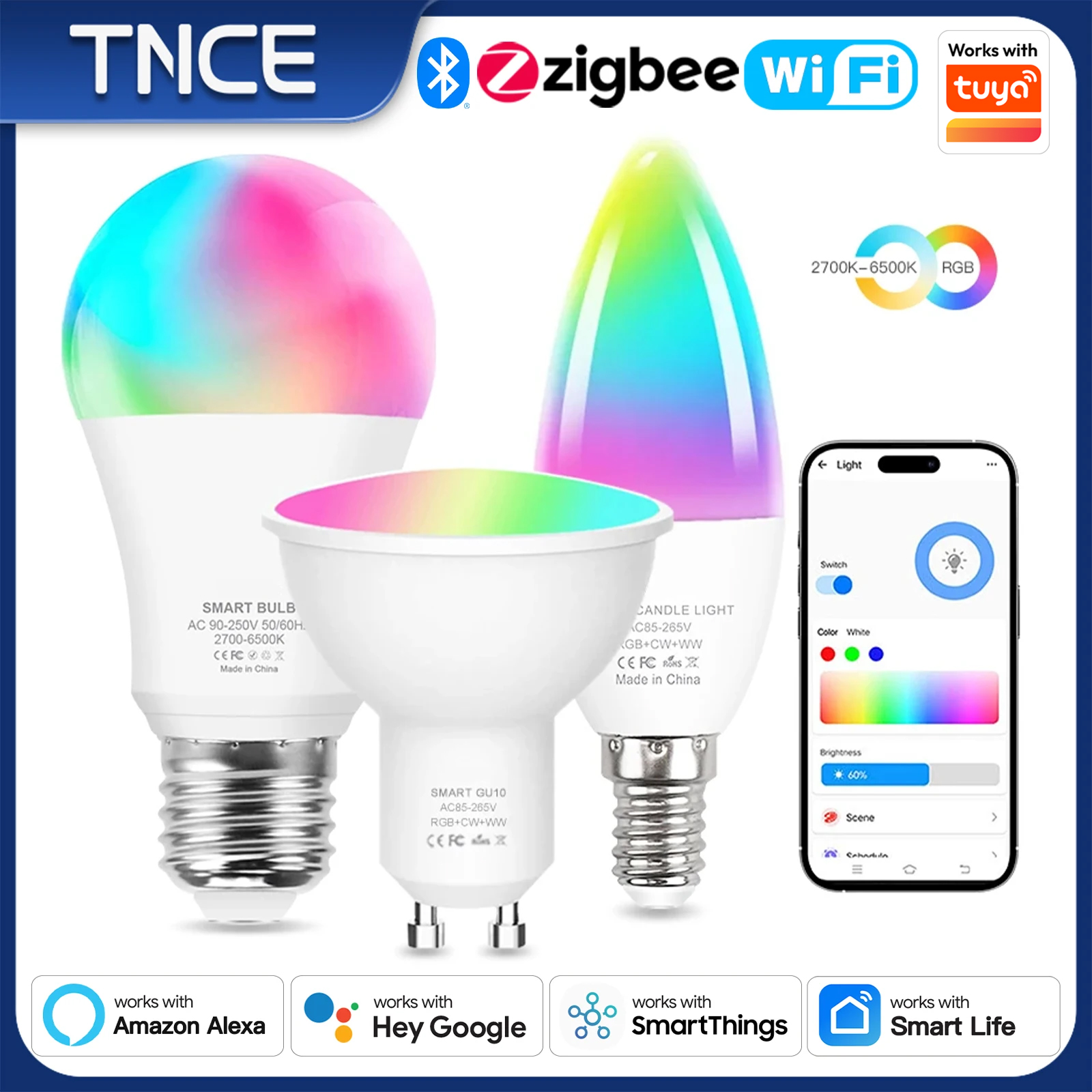 MOES Tuya ZigBee GU10 WIFI Smart LED Bulbs RGB C+W White Dimmable Lamps Smart Life APP Control Light Bulbs Voice Alexa/