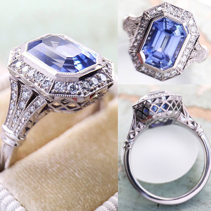 Huitan Luxury Women Wedding Rings with Geometric Green Cubic Zirconia Newly Designed Female Accessories Hyperbole Party Jewelry