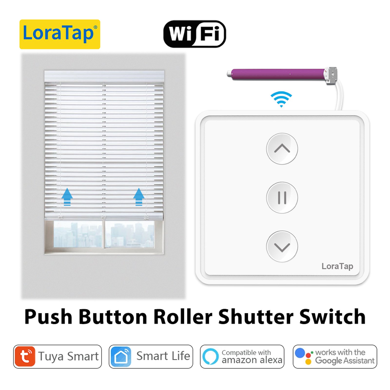 LoraTap Tuya Smart Life Push Button 80*80 Curtain Switch Electric Motor Engine Connected Voice Control Alexa Assistant